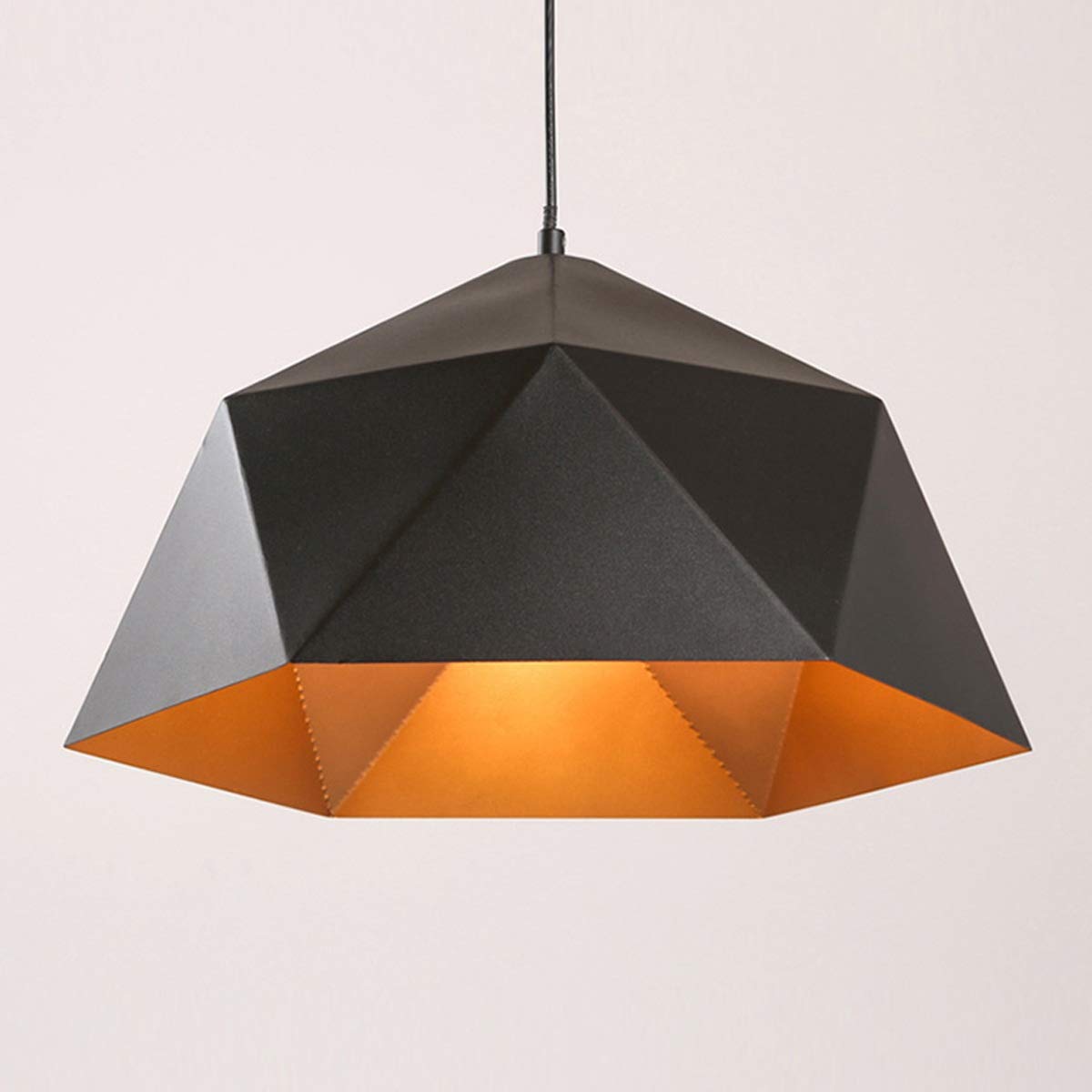 Home Decoration Head Geometry Pot Droplight Cafe Restaurant Industrial Wind Restoring Ancient Ways, Wrought Iron Diamond Pendant Lamp (Color : Black)