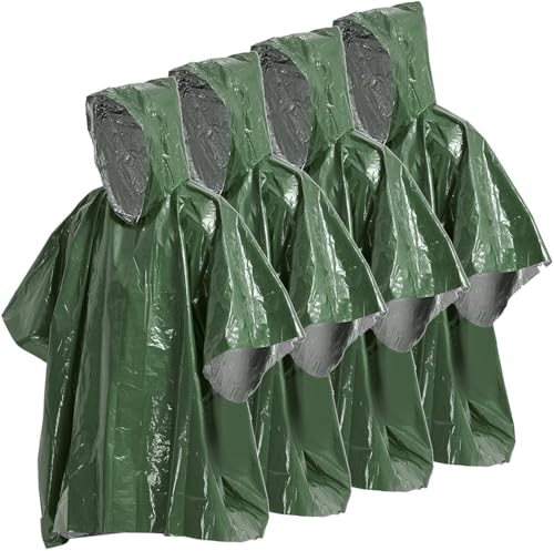 KWJTOY Lot de 4 couvertures Thermiques d'urgence, Poncho de Pluie d'urgence, Poncho Thermique résistant aux intempéries, équipement de Survie en Plein air pour Le Camping