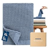 ONSEN Supima® Waffle Bath Sheet, Large, Quick Dry Lint Free 100% USA Cotton, Oversize Lightweight Absorbent Bath Sheet, 38x67 in (Denim Blue, 1x Bath Sheet)