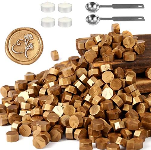 Yoption 360 Pcs Metallic Antique Gold Sealing Wax Beads Set for Wax Seal Stamp with Candles and Melting Spoon