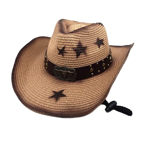 Ksikdeg Cool and Comfortable Straw Hat Fashionable Unisex Stylish Straw Sun for Halloween Festivities and Make Up Adjustable Western Hat Khaki