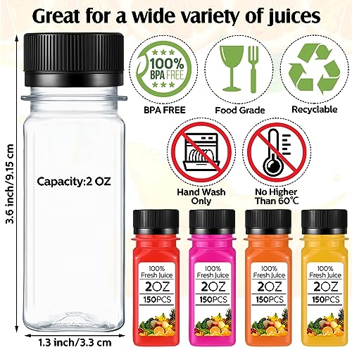 Sliner 150 Pcs 2oz Clear Plastic Bottles Mini Juice Bottle with Screw Lid Small Empty Reusable Liquid Vial Freezer Beverage Container Leak Proof for Juice Milk Water2