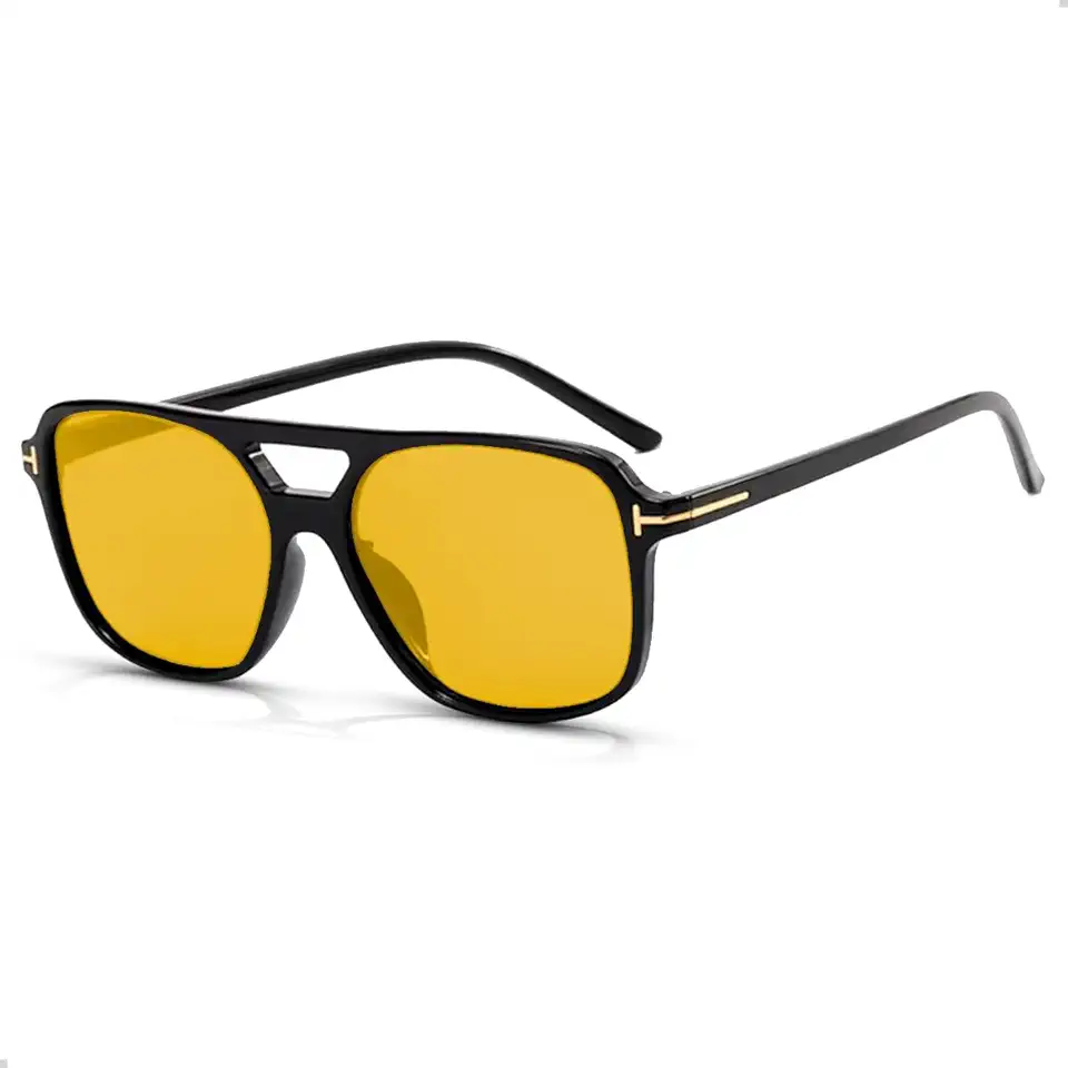 Óculos De Sol Unissex Retro Lente Amarelo Quadrado Visão Noturna Vintage