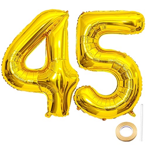 Liitata Ballons gonflables en forme de chiffre 45 - Numéro d'or 45 - Taille XXXL - 100 cm - Pour homme et femme - Pour anniversaire, mariage, anniversaire de mariage ou fête Cover