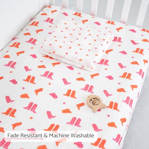 Image of LollyBanks Muslin Crib Sheet, 100% Cotton Fitted Crib Sheets for Girls