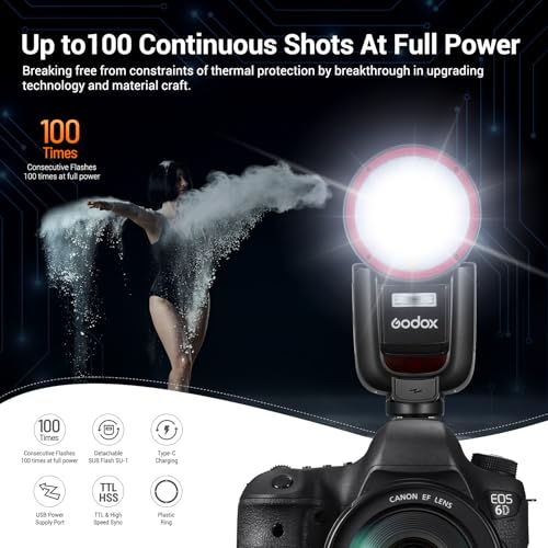 Image of GODOX V1 Pro C Flash for Canon, 2.4G Wireless Round Head HSS 1 /8000s TTL Speedlite for Canon, USB-C Charging Li-ion Battery, 500 Full Power Flashes,1.3s Recycle Time, LED Modeling Lamp(USA Version)