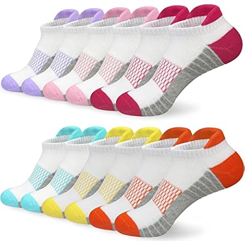 Trainer Running Socks Womens 4-7,White Black Ankle Socks 6 Pairs Cushioned Sports Socks for Women Cotton Breathable Casual Nonslip Athletic Socks Cover