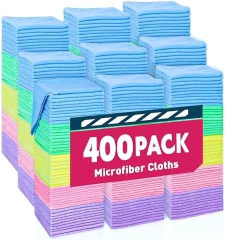 Microfiber Towels Bulk-400 Pack, Cleaning Cloths, Microfiber Towels for Cars, Cleaning Rags 5 Colors Assorted (12x12 inches)