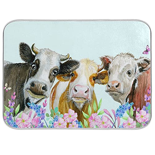 Vvfelixl G58650318P523C558S1113 Dish Drying Mat Farm Cows And Flowers Drying Pad Microfiber Absorbent Dish Drainer thumb #1