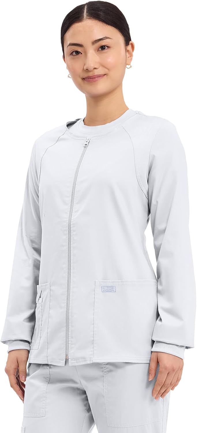 Cherokee Zip Front Scrub Jackets for Women, 3 Pockets, 2-Way Stretch, Soft, Breathable,Brushed Twill - 4315 - Image 6