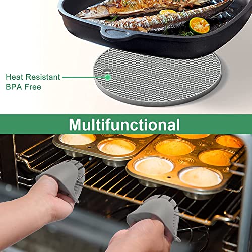 Quwin Oven Mitts Set, Heat Resistant With Mini Oven Gloves And Hot Pads Potholders, Non-Slip Food Grade Long Oven Mitts For Kitchen Baking Cooking (6-Piece Set-Grey) #TOP4