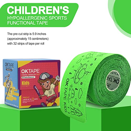 Ok Tape Kinesiology Tape For Kids(5.9 In 32 Strips), Hypoallergenic, Breathable, Gentle Removal, Suitable For Basketball, Baseball, Rugby And Other Children's Sports, Relieve Muscle Fatigue - Green #TOP1