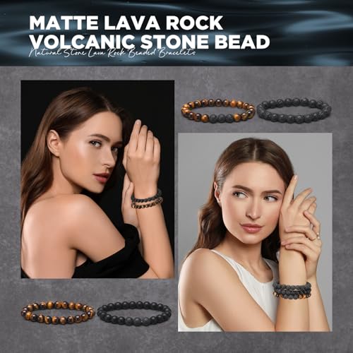 Landical 24 Pcs 8 mm Natural Stone Beads Bracelet Set Tiger Eye Men Stretch Lava Adjustable Onyx Matte Beads Essential Oil Diffuser Bracelet for Men Women Jewelry Gifts by Landical - Image 5