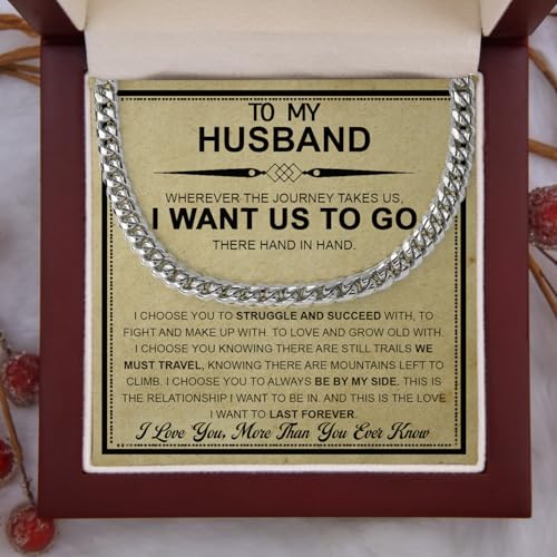 Cuban Link Chain Necklace For Husband, Love You This Much To My Husband Classic Steel Jewelry Gift Birthday Christmas Anniversary Jewelry Gifts for Dad Brother Boyfriend Son2