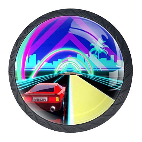 Xingruyun Neon Car 01 Pomelli Maniglia per cassetto 4 Pezzi Home Decor Crystal 3D Display per cassetti mobili 3.5×2.8CM