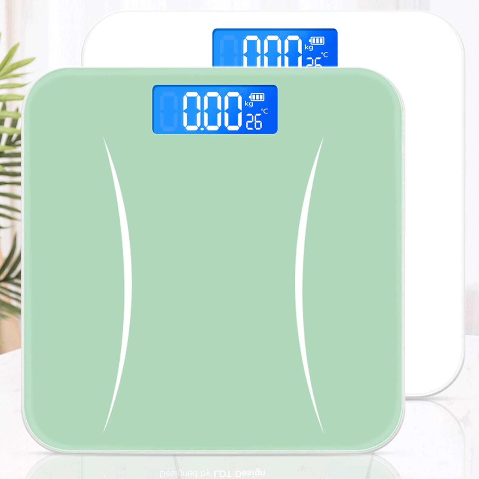 JINGYAN Básculas digitales Escala de baño del cuerpo precisión, escala electrónica digital con tecnología pisado, vidrio templado 6 mm fácil leer retroiluminado DIRIGIÓ Monitor