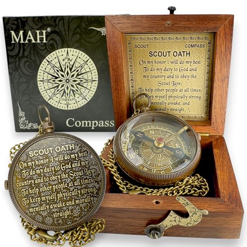 Scout Compass with Oath Message – Solid Brass Pocket Compass for Boys, Teens & Scouts | Inspirational Keepsake Gift for Eagle Ceremony, Graduation, Hiking, Camping, Outdoor Adventures, Promotion Gift