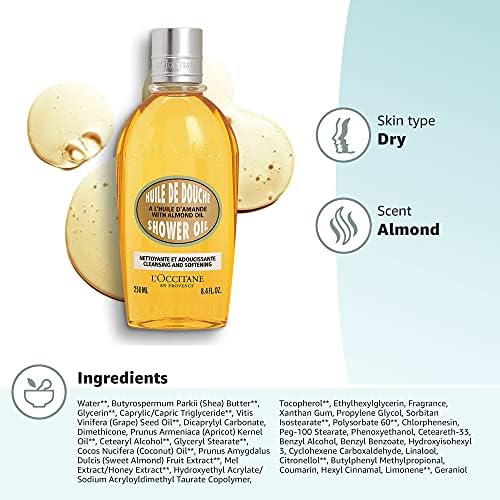 L'OCCITANE Almond Shower Oil Eco Almond Oil Luxury Body Wash| Moisturising and Nourishing,250 ml (Pack of 1)