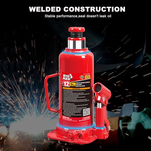 Image of Big RED Welded Car Bottle Jack with Vertical and Horizontal Usage: Capacity 12 Ton (24,000 LBs), Red