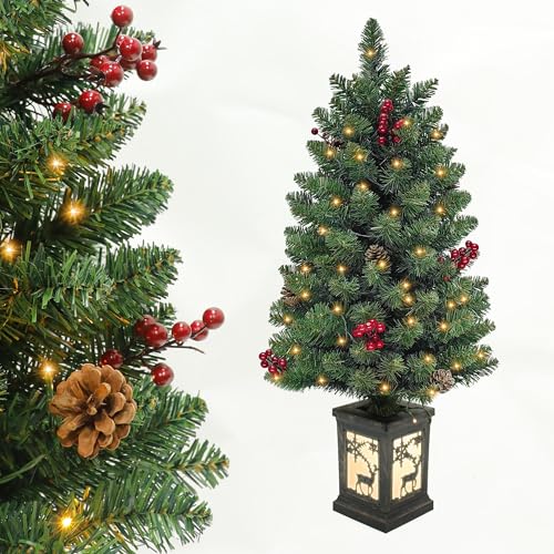 3ft Prelit Christmas Tree with 78 Warm Lights & Red