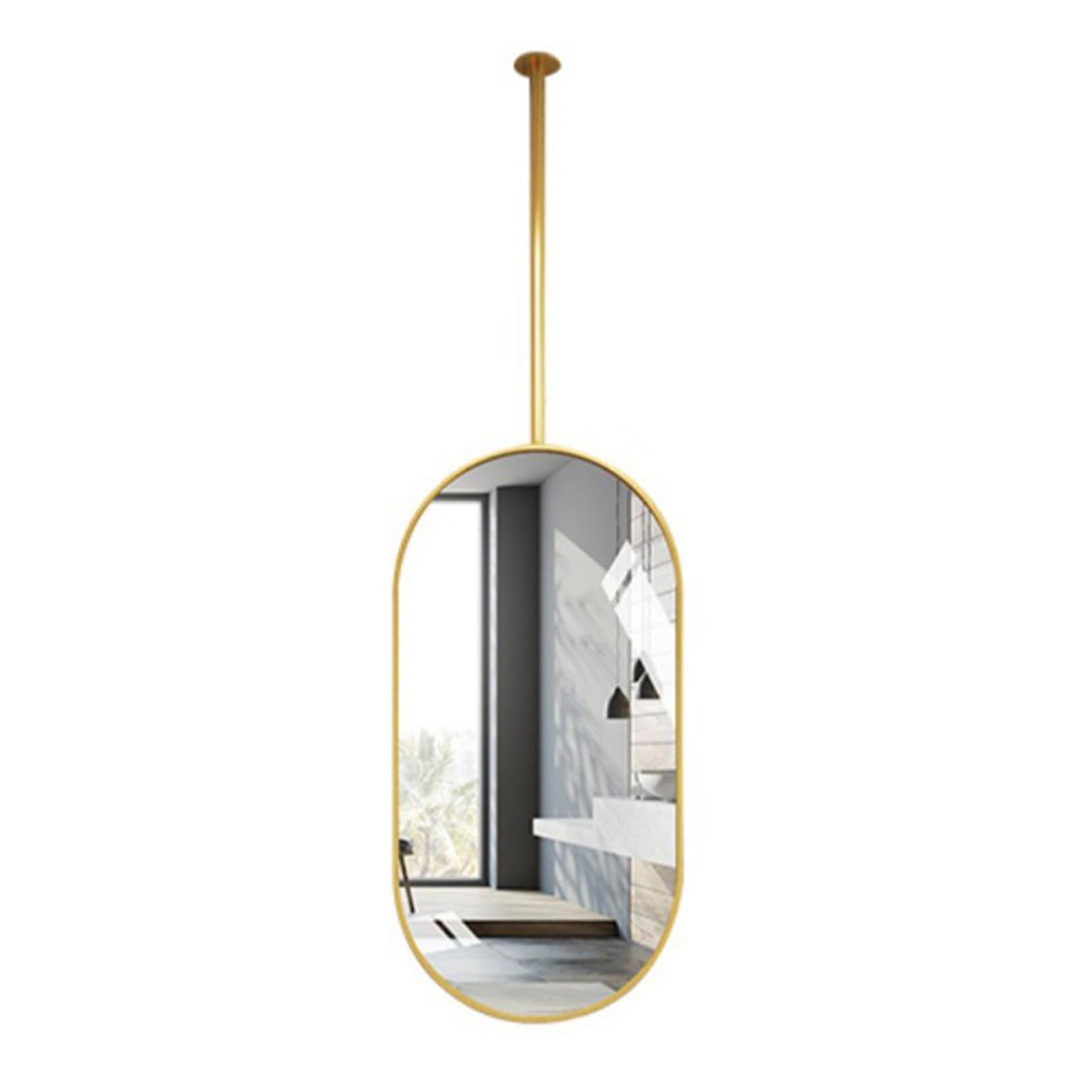 CGCSYZ Oval Ceiling-mounted Floating Mirror With A Metal Frame, Suitable For Home Or Hotel Vanity Shaving And Makeup Mirrors (Gold 50x90cm)