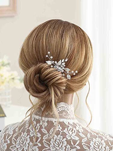 Unicra Bride Silver Wedding Hair Comb Leaf Bridal Side Comb Sparkly Crystal Hair Piece Rhinestone Hair Accessorie For Women And Girls (A-Silver) #TOP5