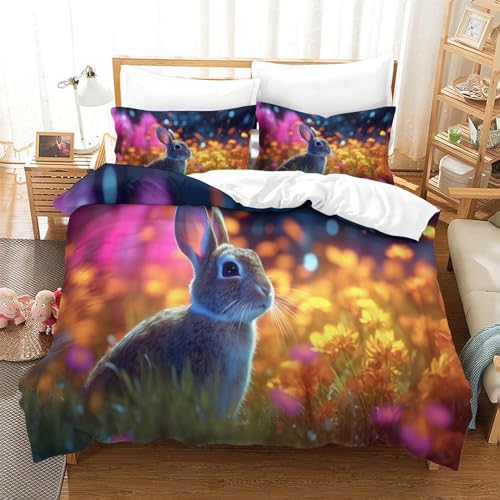 Housse de couette lapin 3D microfibre hypoallergénique avec fermeture éclair