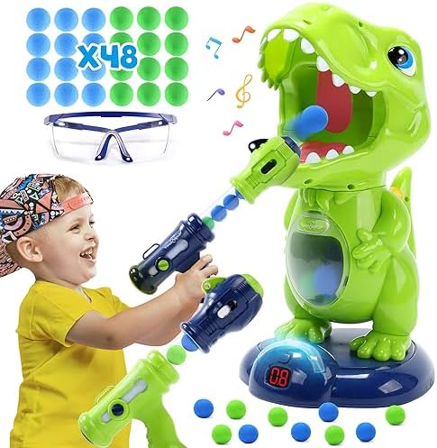 EagleStone Movable Dinosaur Shooting Toys for Kids,Target Shooting Games with 2 Air Pump Gun,Party Toys with Score Record, LED & Sound Electronic Target Practice Toys Gift for Boys and Girls