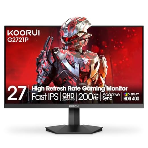 KOORUI 27" 200Hz Gaming Monitor, 1ms Fast IPS Computer Monitor, WQHD (2560 x 1440p) HDR 400 Display, DCI-P3 95% Color Gamut, FreeSync Premium, Adaptive G-Sync, HDMI x 2, DisplayPort, Black