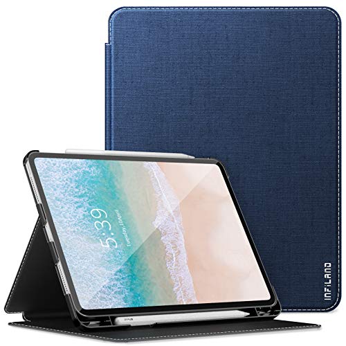Infiland iPad Pro 11 2018 Case with Apple Pencil Holder, Multiple Angle Case Compatible with iPad Pro 11 Inch 2018 Release (Support 2nd Gen Apple Pencil Charging, Auto Wake/Sleep), Navy