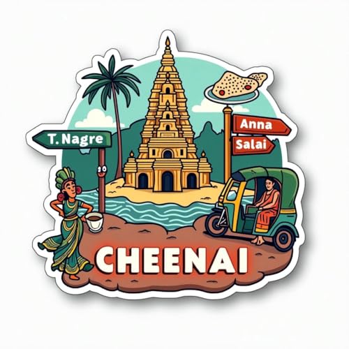 Image of Naxon Chennai City Theme Souvenir Wooden Fridge Magnet for Refrigerator - Printed Fridge Magnet for Kitchen & Home Decor | Perfect Souvenir Gift | Size 3x3 in | Pack of 1