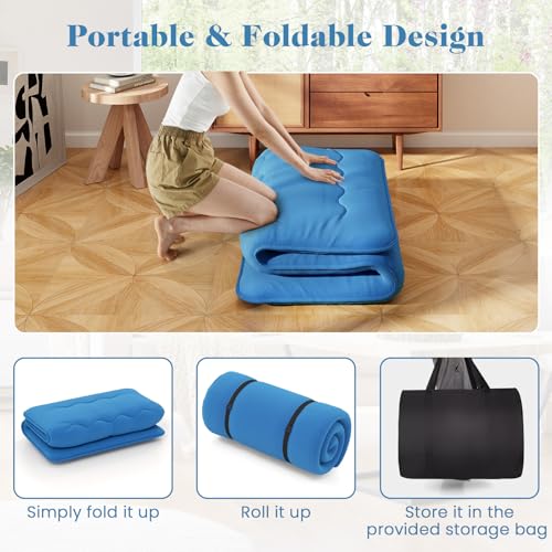 COSTWAY Japanische Futon Matratze, Tatami-Matte, Bodenmatratze, Klappmatratze mit waschbarem Bezug, Faltbare Schlafmatte mit Tragetasche (Blau, 90 x 200 cm) – Bild 6