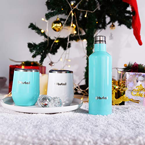 Obstal Stainless Steel Insulated Tumbler - Double Wall Vacuum Travel Mug for Coffee with Straw, Slider Lid, Cleaning Brush (17 oz single, Aqua Blue)