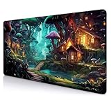 SXCKANG Mushroom Anime Desk Mat, Fairy Forest Large Gaming Mouse Pad for Laptop Computer, Tabletop Magic Play Mats Full Desk Mouse Pads, Fantasy Art XXL Playmat Mousepad