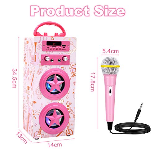 Indecool Kids Bluetooth Karaoke Machine With 2 Microphones, Rechargeable Remote Control Wireless Karaoke Speaker Portable Karaoke Machine Music Mp3 Player For Kids Adult Party Gift (Pink) #TOP5