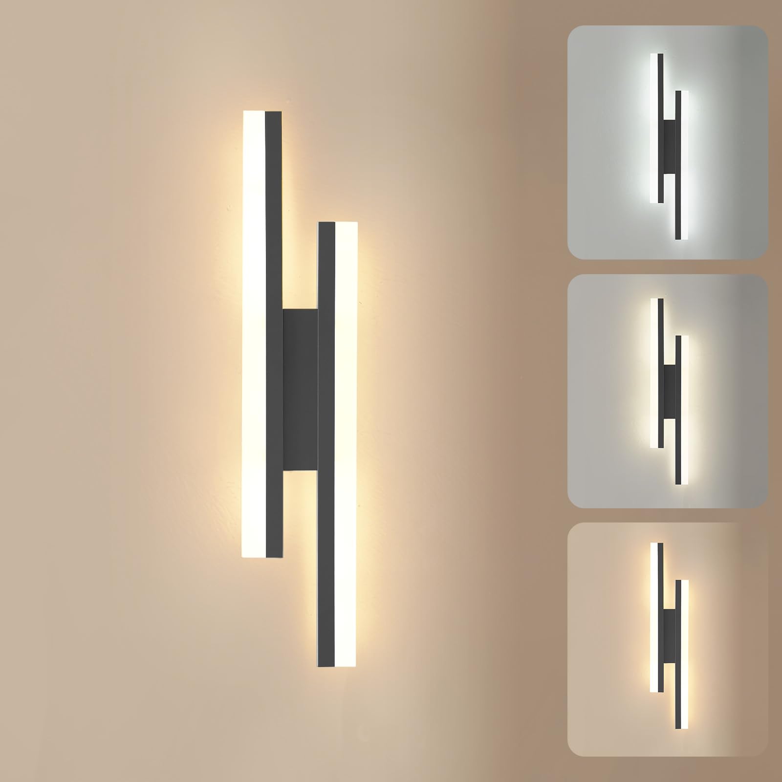 Warmiehomy LED Wall Lights Indoor with 3 Colour Temperatures, 24W 2160LM Acrylic Modern Internal Wall Lamp, Black Long Lighting Wall Light Sconces for Living Room, Bedroom, Hallway, Wall Decor, 50cm