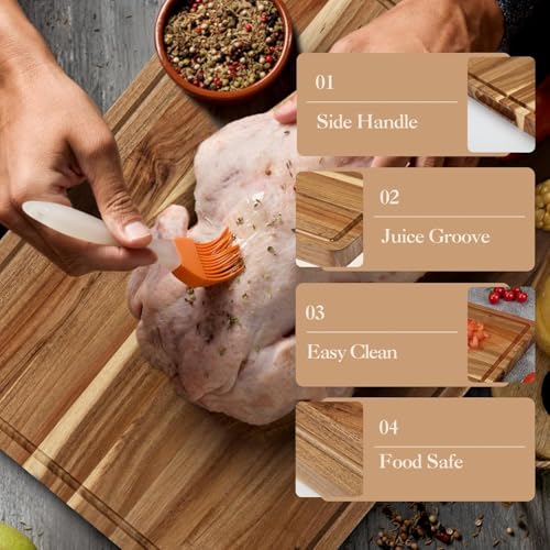 24'' x 18'' Acacia Wood Cutting Board, 1.1'' Thick Butcher Block Cutting Board with Deep Juice Groove, Extra Large Chopping Board with Side Handles for Meat, Vegetables, Fruit by PeakPursuit - Used condition - Image 3