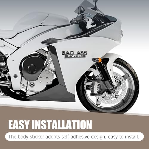 Image of Pack-1 Car 3.93 inch x 1.34 inch Fender Badge Sticker, Bad Ass Edition Alloy Anti-Rust Personalized Decoration, 3D Stereoscopic Tailgate Front Grille Hood Decal, Universal for Cars (Black & White)