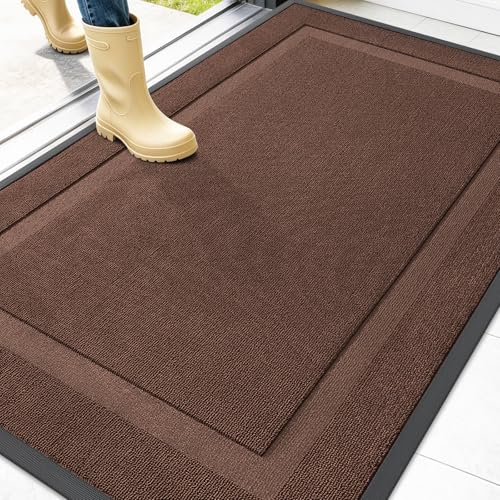 Image of OLANLY Front Door Mat Indoor Outdoor Entrance, Waterproof All-Season, All-Weather Doormat, Sturdy Natural Rubber, Low Profile, Easy Clean Patio Porch Entryway Mat, 47x32, Chocolate Brown