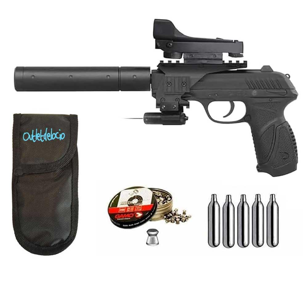 Set Pistola Perdigón PT-85 Tactical Blowback. 4.5mm + Visor + Accesorios. 29318/38203/23054