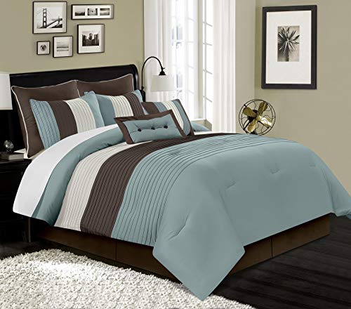 Chezmoi Collection 8-Piece Luxury Striped Comforter Set (Blue/Brown/Beige, Full) #TOP1