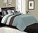 Chezmoi Collection 8-Piece Luxury Striped Comforter Set (Blue/Brown/Beige, Queen)