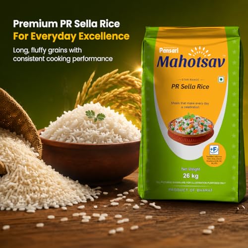 Image of Mahotsav PR Sella Rice 26 Kg - Premium Parboiled Long Grain Rice, Fortified with Vitamins & Minerals, Ideal for Everyday & Festive Meals