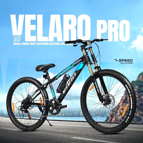 Image of Leader Vivid Velaro Pro Double Crown Suspension 26T 7 Gear Cycle for Men | Strong Steel Frame & Dual Disc Brakes with Mega Hub | MTB Bicycle for Off-Road & City Riding Ideal for 13+ Yrs - Black