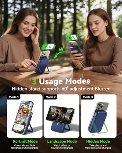 Image of Portable Charger for Magsafe Battery Pack,10000mAh Power Bank with Foldable Stand,Travel Essential PD 22.5W Fast Charge,Magnetic Charge Wireless Charger for iPhone 17 /16 /15 /14 /13 (Navy)