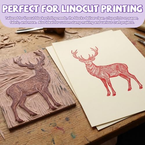 Image of 6 Pack Linocut Kit for Printmaking, 4 Pcs Rubber Stamp Carving Blocks