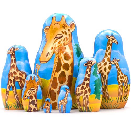 Giraffe Nesting Dolls Set of 7 pcs - Matryoshka Doll with Decorative Giraffe Figurines -...