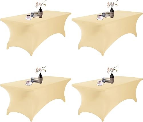 Miniatura 399 de Paquete de 2 manteles rectangulares impermeables de elastano, 6 pies, color negro, elástico, resistente a las manchas, para todas las estaciones