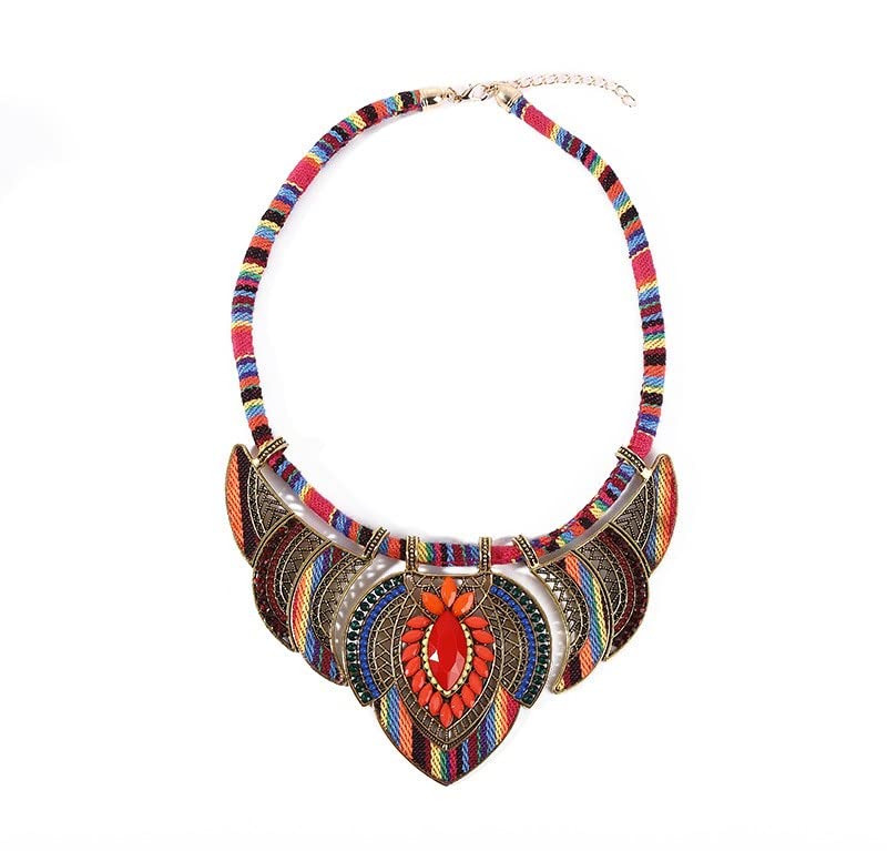 AonklotBoho Choker Necklace Ethnic Style Chunky Vintage Choker Necklace Colorful Collar Festival Tribal Choker Costume Necklace for Women