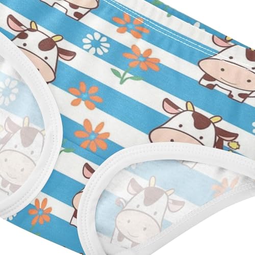 Wusikd Cartoon Cow Girls' Underwear Cotton Blue Striped Flowers Girls Briefs Soft Toddler Underwear 2T4